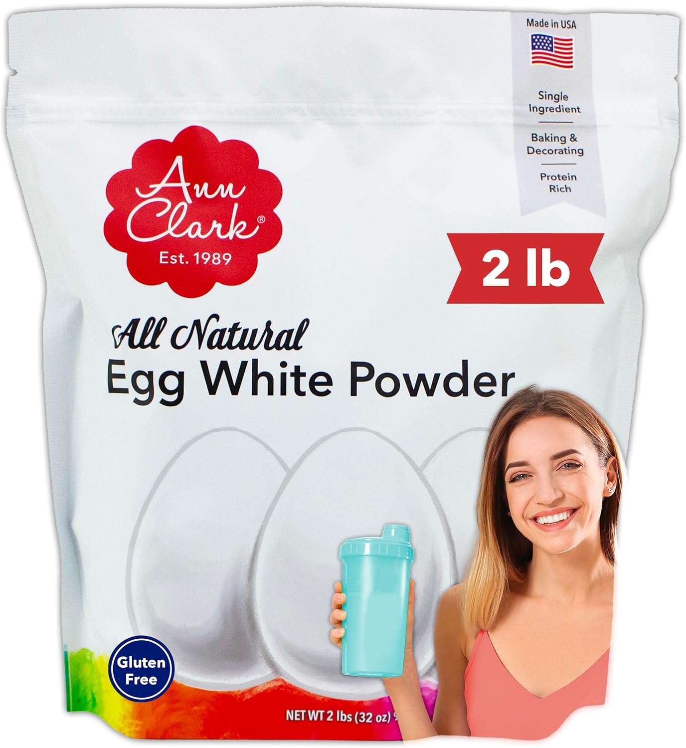 Ann Clark All Natural 100% Egg White Protein Powder - 2 Lbs, Made in USA by Ann Clark Cookie Cutters