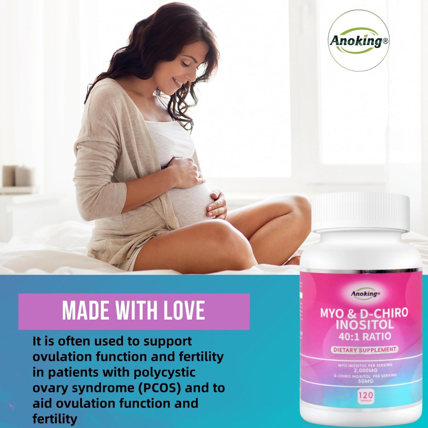 ANOKING Myo-Inositol & D-Chiro Inositol Supplement for Women's Hormone Balance | 40:1 Ratio for Ovarian Health | Preconception Support