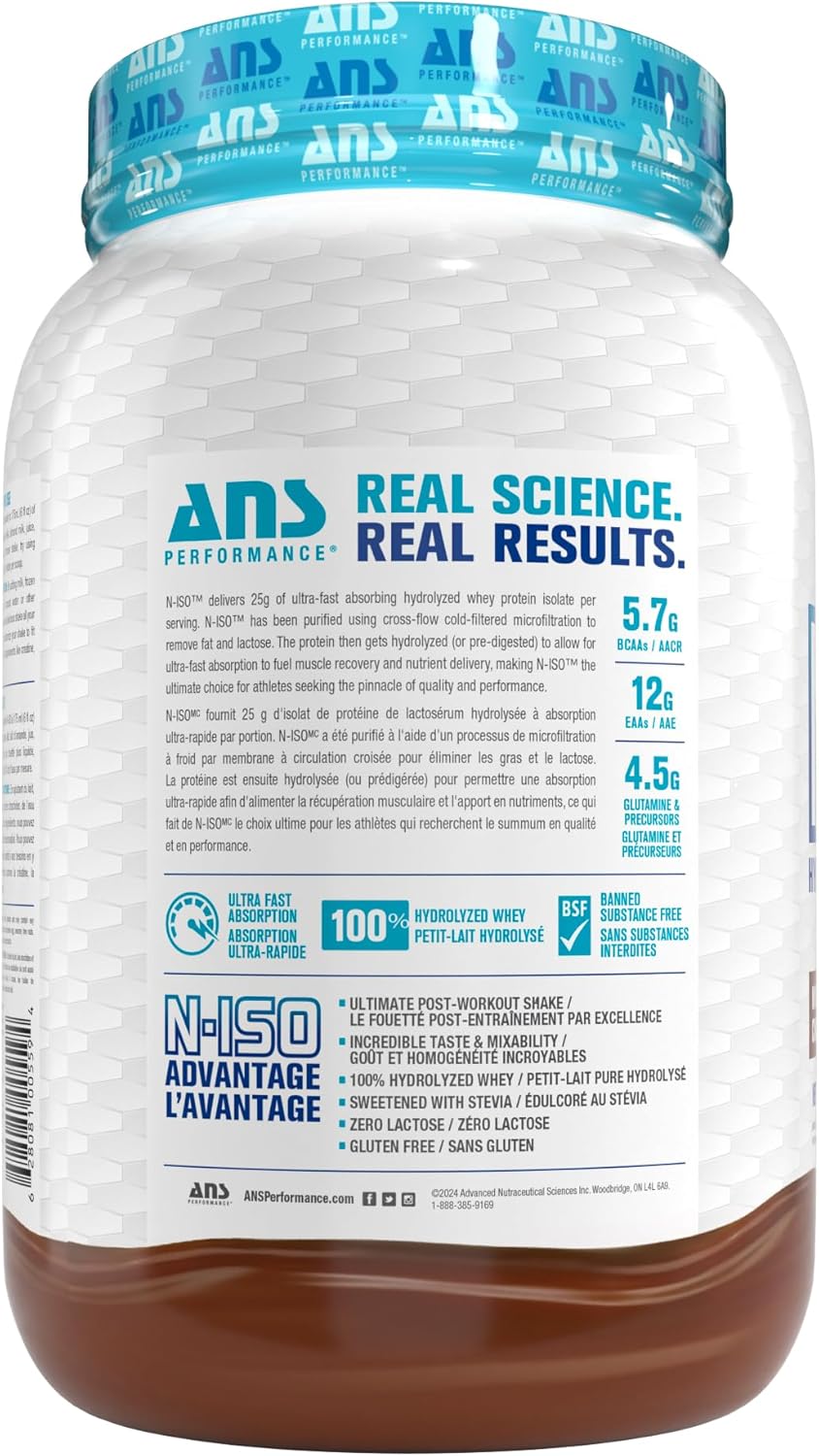 ANS Performance Hydrolyzed Whey Isolate Protein with BCAAs - 25g Protein, Milk Chocolate Flavor - Gluten Free, Lactose Free, Peanut Free - 1.8 lb