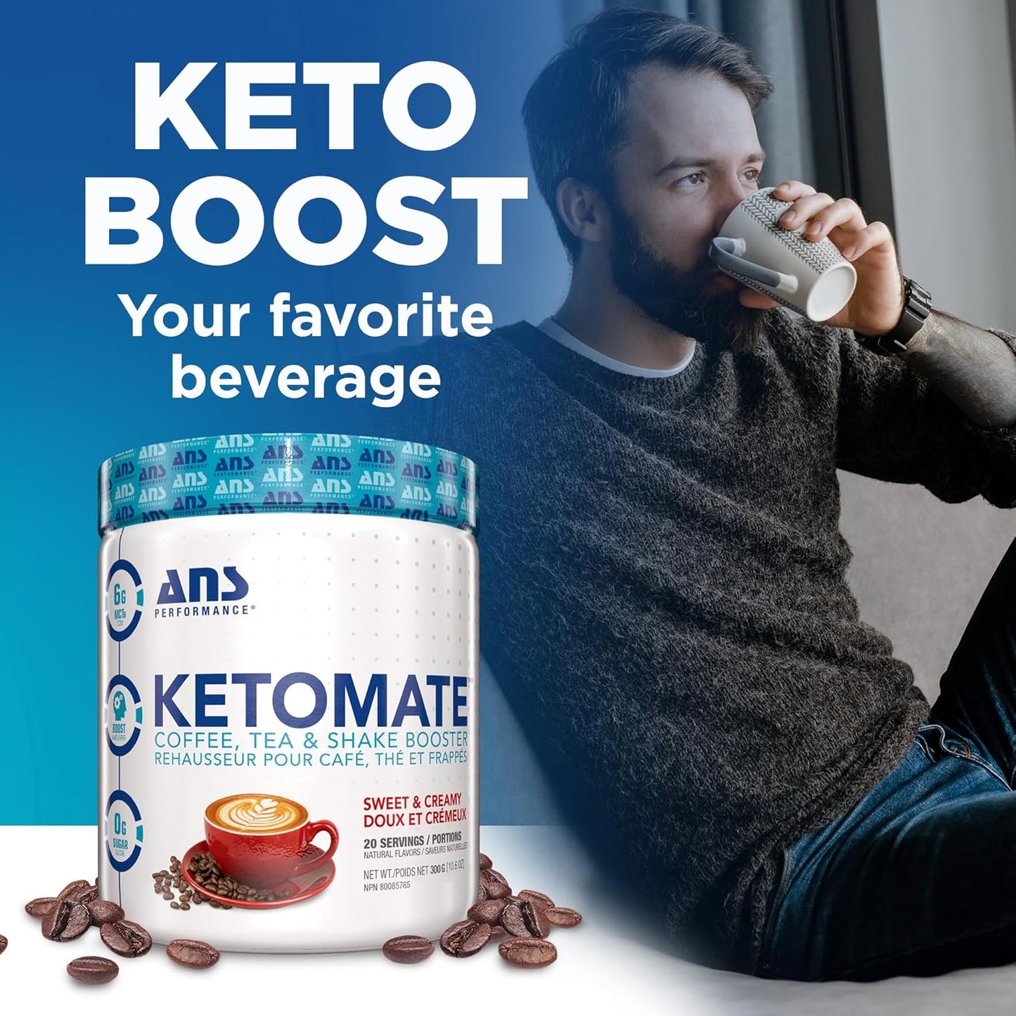 ANS Performance Ketomate Coffee Creamer: Delicious Sugar-Free MCT Oil Powder, Perfect Keto Energy Boost for Coffee, Tea & Shakes, 20 Servings, 15oz