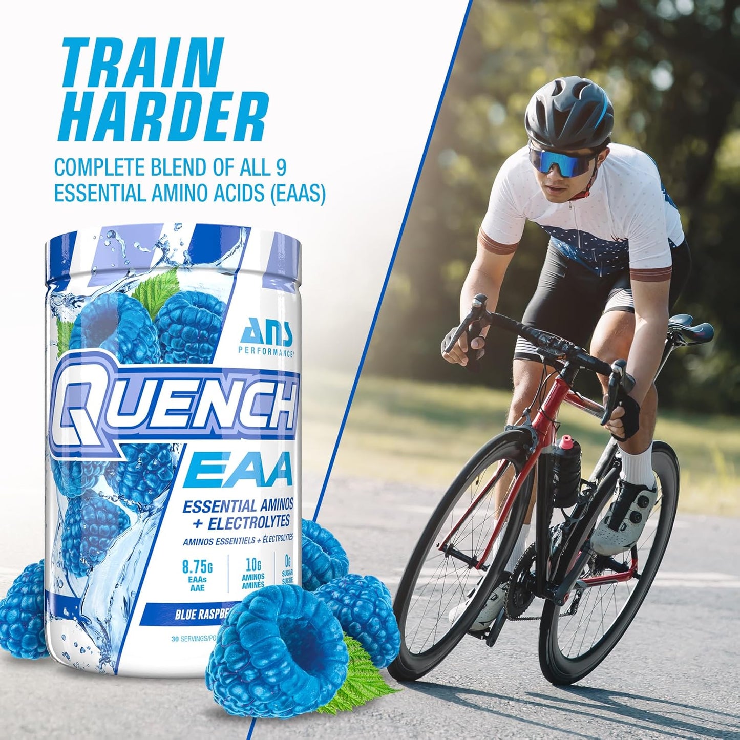ANS Performance Quench EAA Aminos + Electrolytes - Blue Bombsicle Flavor - 10g Total Amino Acids - Zero Sugar, Carbs, Calories - Complete EAA Blend with Vitamins & Antioxidants