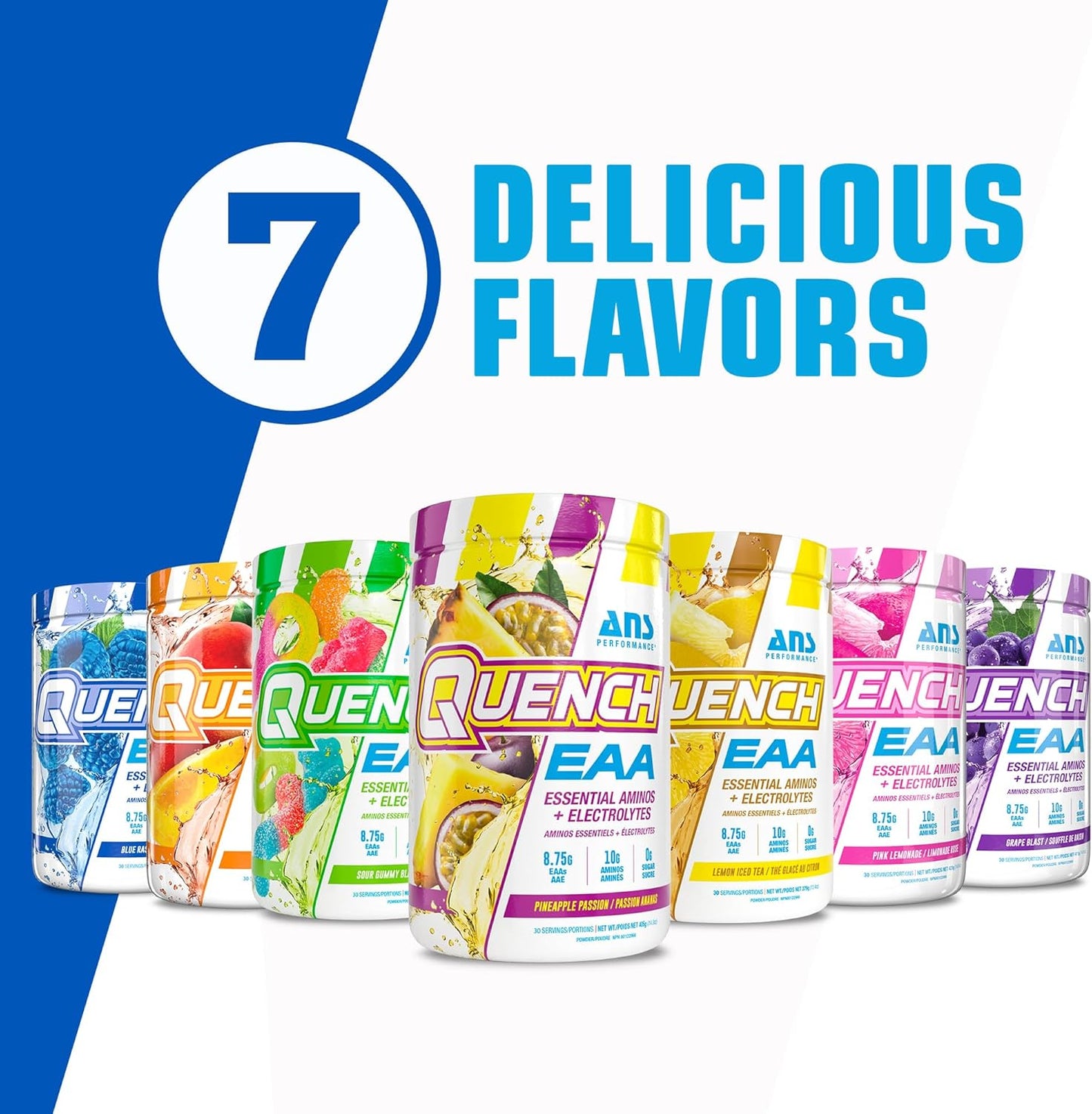 ANS Performance Quench EAA Aminos + Electrolytes - Blue Bombsicle Flavor - 10g Total Amino Acids - Zero Sugar, Carbs, Calories - Complete EAA Blend with Vitamins & Antioxidants