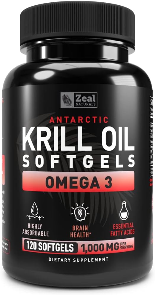 Antarctic Krill Oil 1000mg Softgels with EPA, DHA & Astaxanthin - Omega 3 Supplement for Joint, Brain, Heart Support