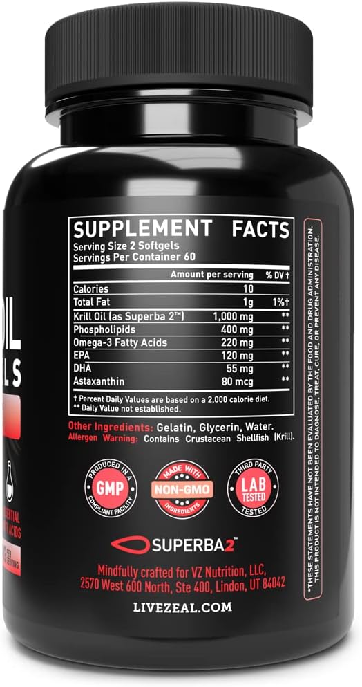 Antarctic Krill Oil 1000mg Softgels with EPA, DHA & Astaxanthin - Omega 3 Supplement for Joint, Brain, Heart Support