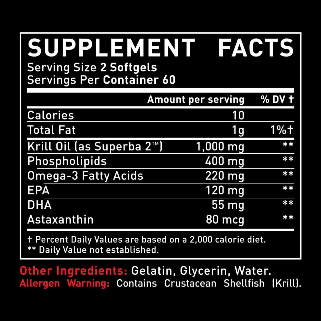 Antarctic Krill Oil 1000mg Softgels with EPA, DHA & Astaxanthin - Omega 3 Supplement for Joint, Brain, Heart Support