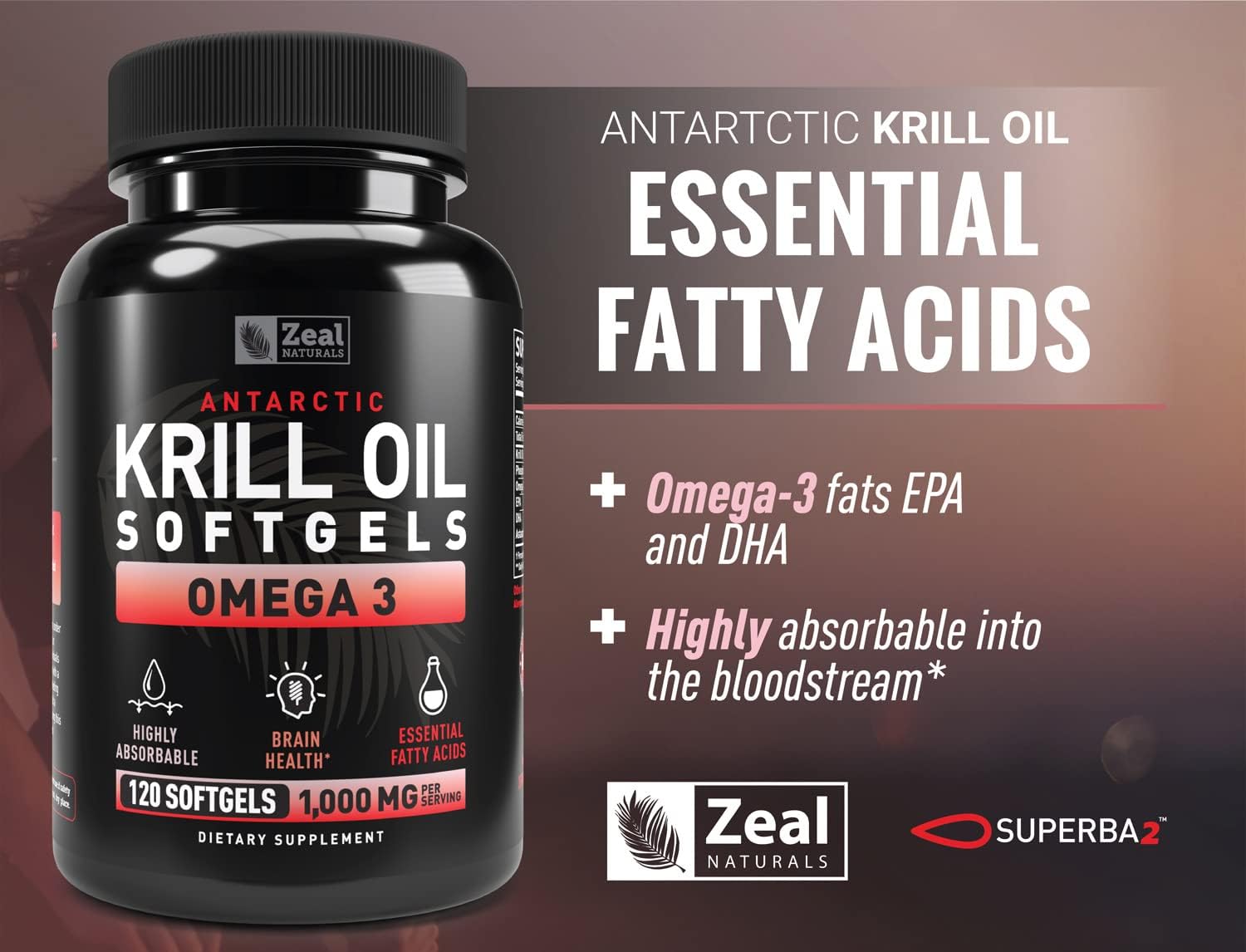 Antarctic Krill Oil 1000mg Softgels with EPA, DHA & Astaxanthin - Omega 3 Supplement for Joint, Brain, Heart Support