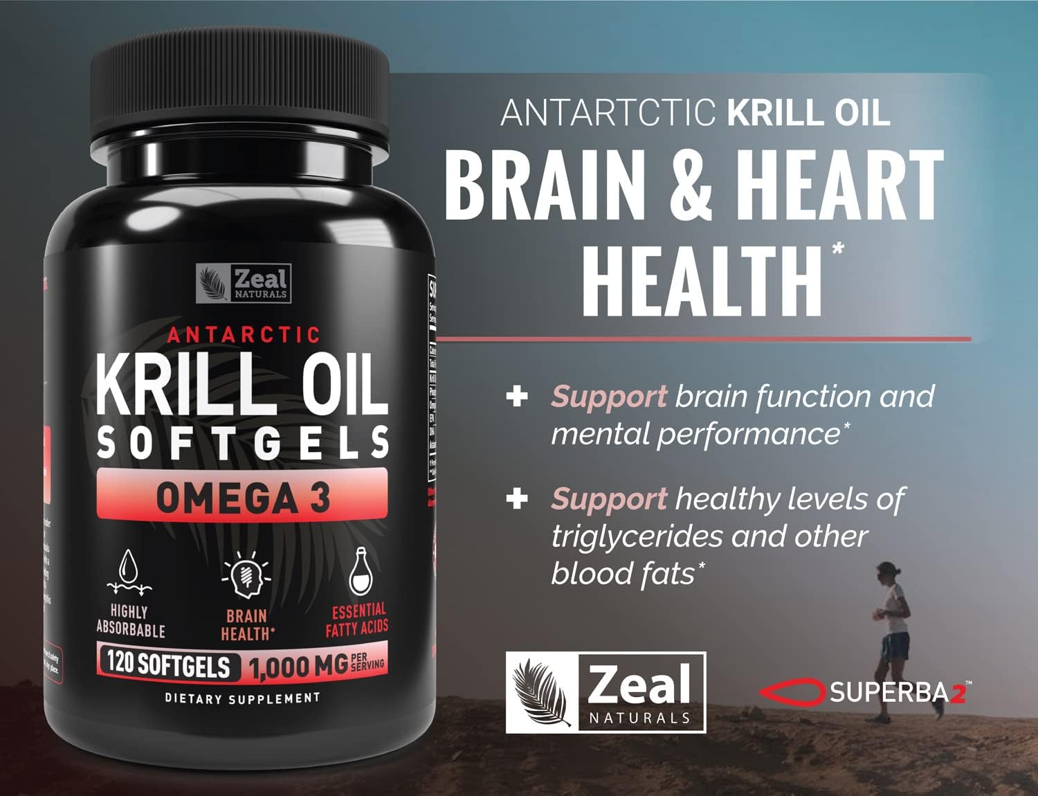 Antarctic Krill Oil 1000mg Softgels with EPA, DHA & Astaxanthin - Omega 3 Supplement for Joint, Brain, Heart Support