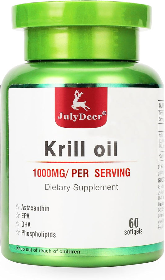 Antarctic Krill Oil 1000mg Softgels with Omega-3s for Joints, Heart, Brain, Immunity - 60 Capsules, No Fishy Aftertaste