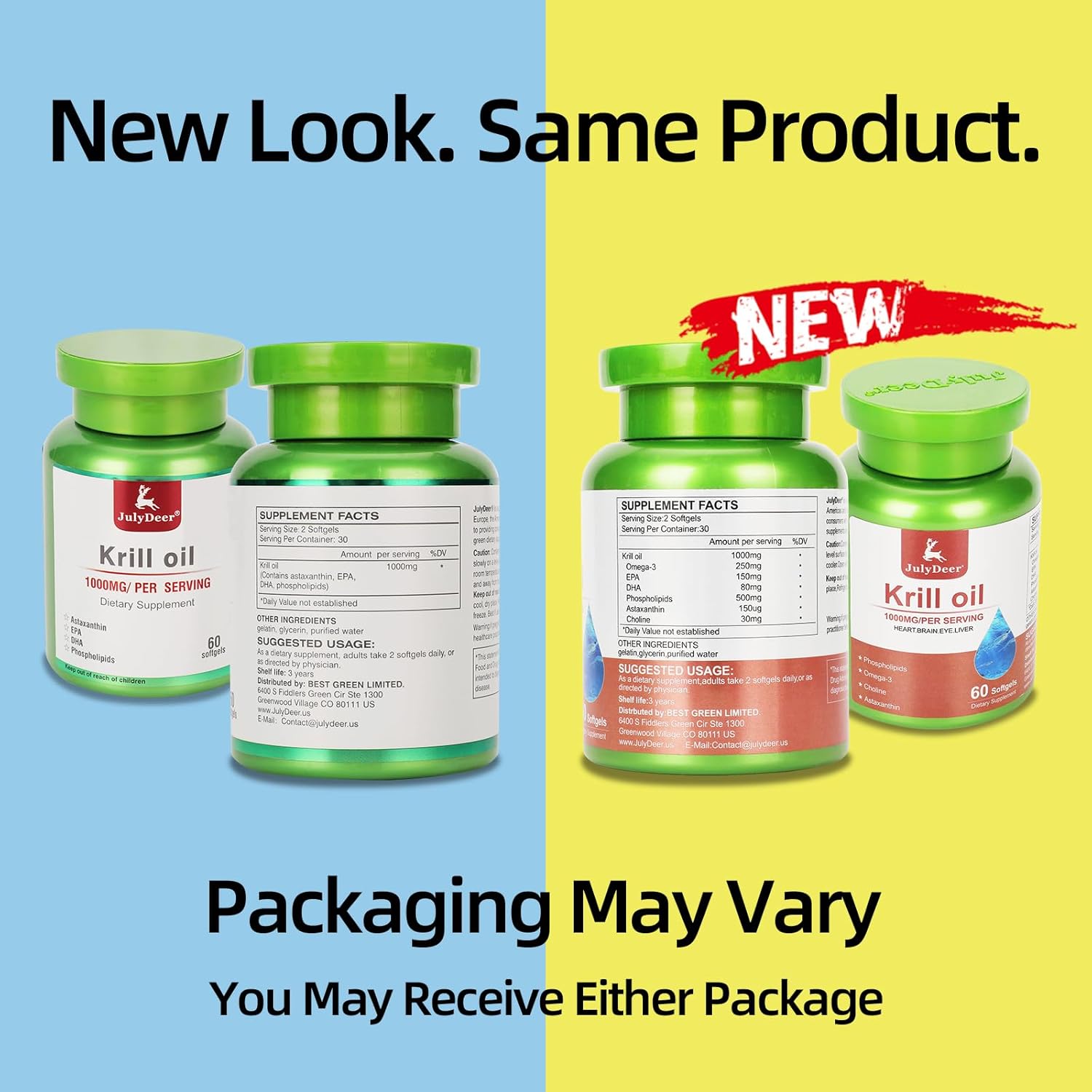 Antarctic Krill Oil 1000mg Softgels with Omega-3s for Joints, Heart, Brain, Immunity - 60 Capsules, No Fishy Aftertaste