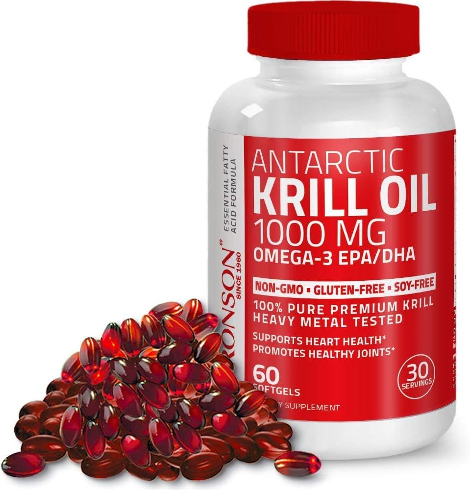 Antarctic Krill Oil 1000mg with Omega-3s EPA DHA + Bronson Probiotic 50 Billion CFU & Prebiotic - Apple Polyphenols & Pineapple Fruit Extrac