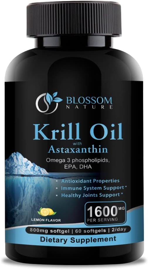 Antarctic Krill Oil 1600mg with Astaxanthin - Support Healthy Joints, Hair, and Skin - 800mg Softgels
