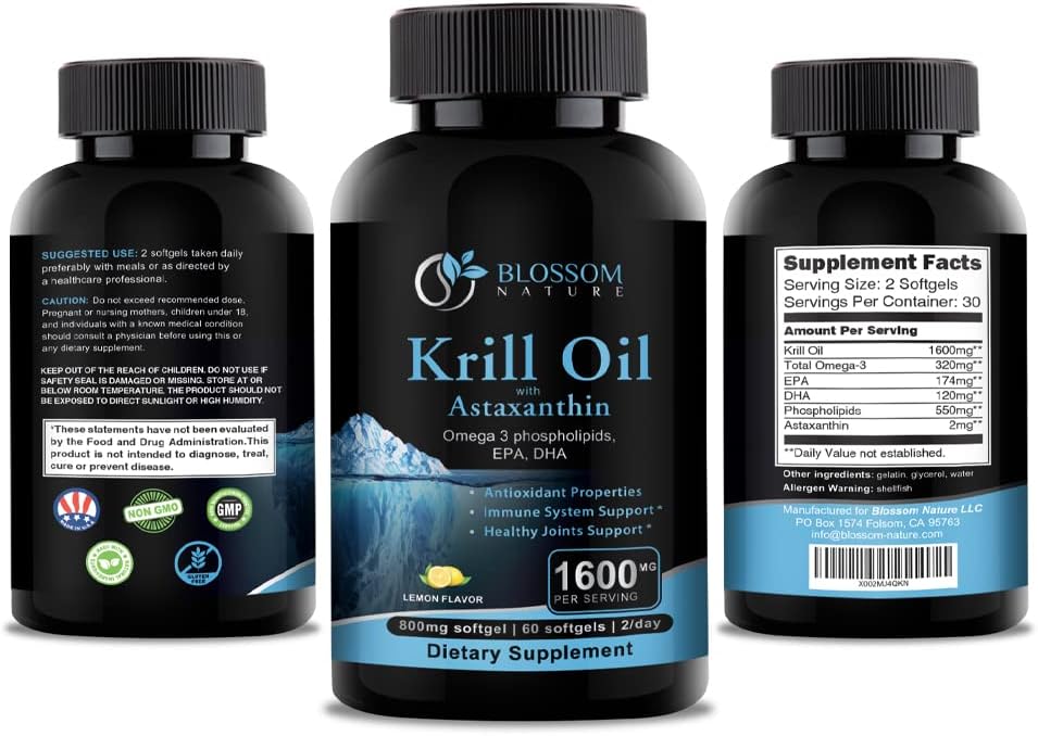 Antarctic Krill Oil 1600mg with Astaxanthin - Support Healthy Joints, Hair, and Skin - 800mg Softgels