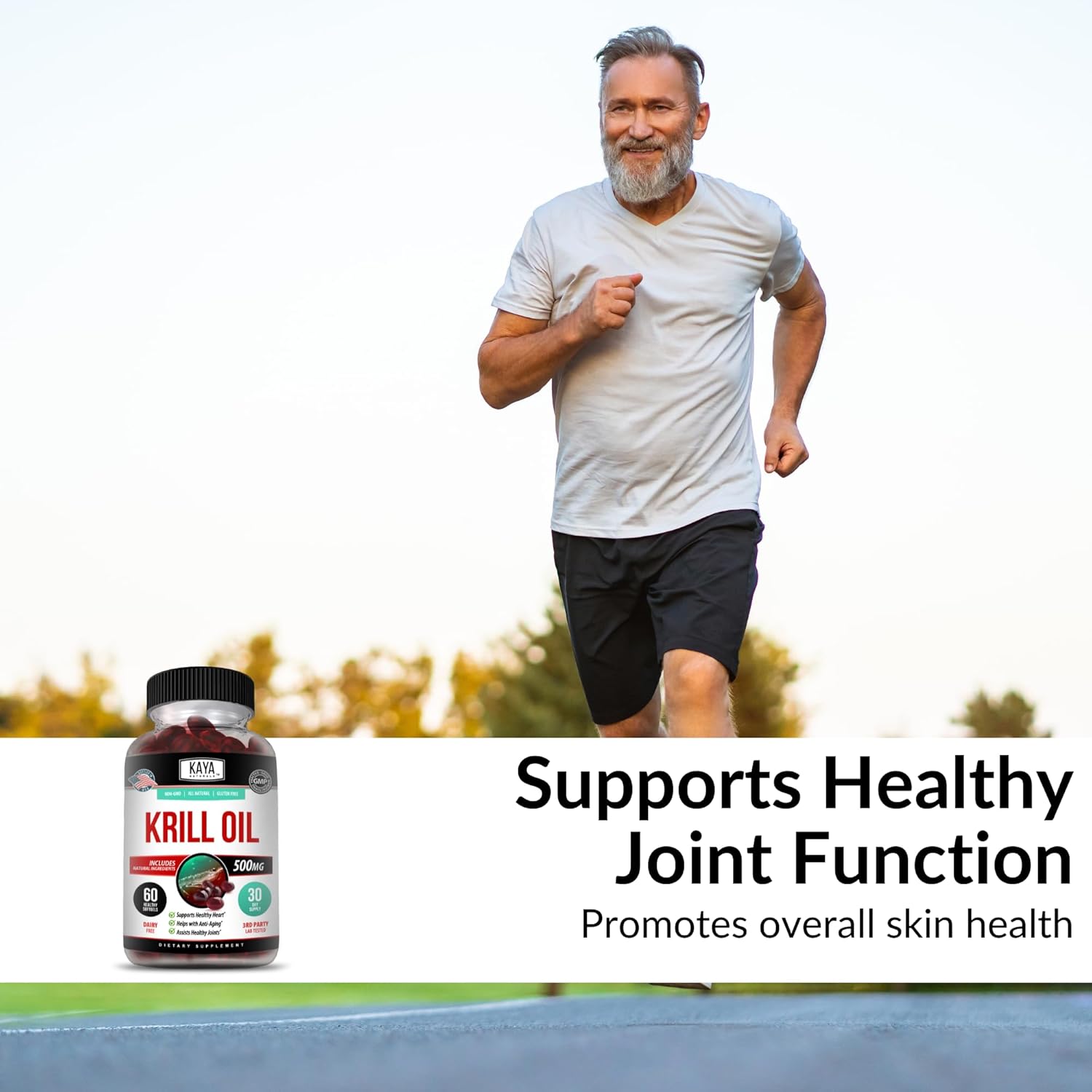 Antarctic Krill Oil 500mg Supplement for Brain & Joint Health with Omega 3, EPA, DHA, Phospholipids & Astaxanthin - Anti Aging - 60 Softgels by Kaya Naturals