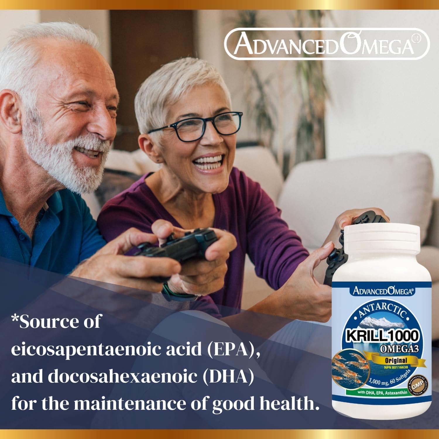 Antarctic Krill Oil Capsules - High Strength Omega-3 Fatty Acid Supplement with EPA, DHA, Astaxanthin, Phospholipids - 60 Softgels