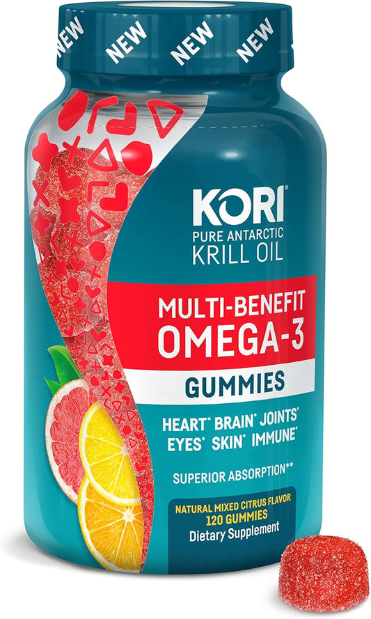 Antarctic Krill Oil Multi-Benefit Omega-3 Gummies for Heart, Brain, Joints, Eyes, Skin, & Immune Support - Non-GMO, No Artificial Flavors - Superior Absorption vs Fish Oil