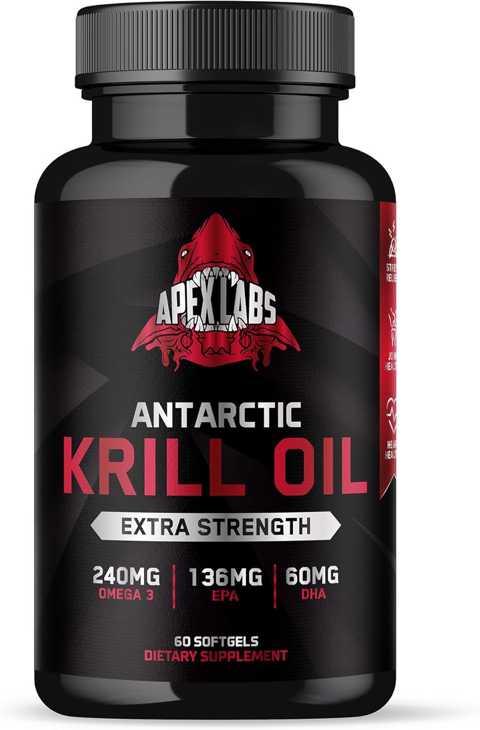 Antarctic Krill Oil Softgels 1000mg with Omega-3s EPA, DHA, Astaxanthin & Phospholipids by Apex Labs - 60 Count