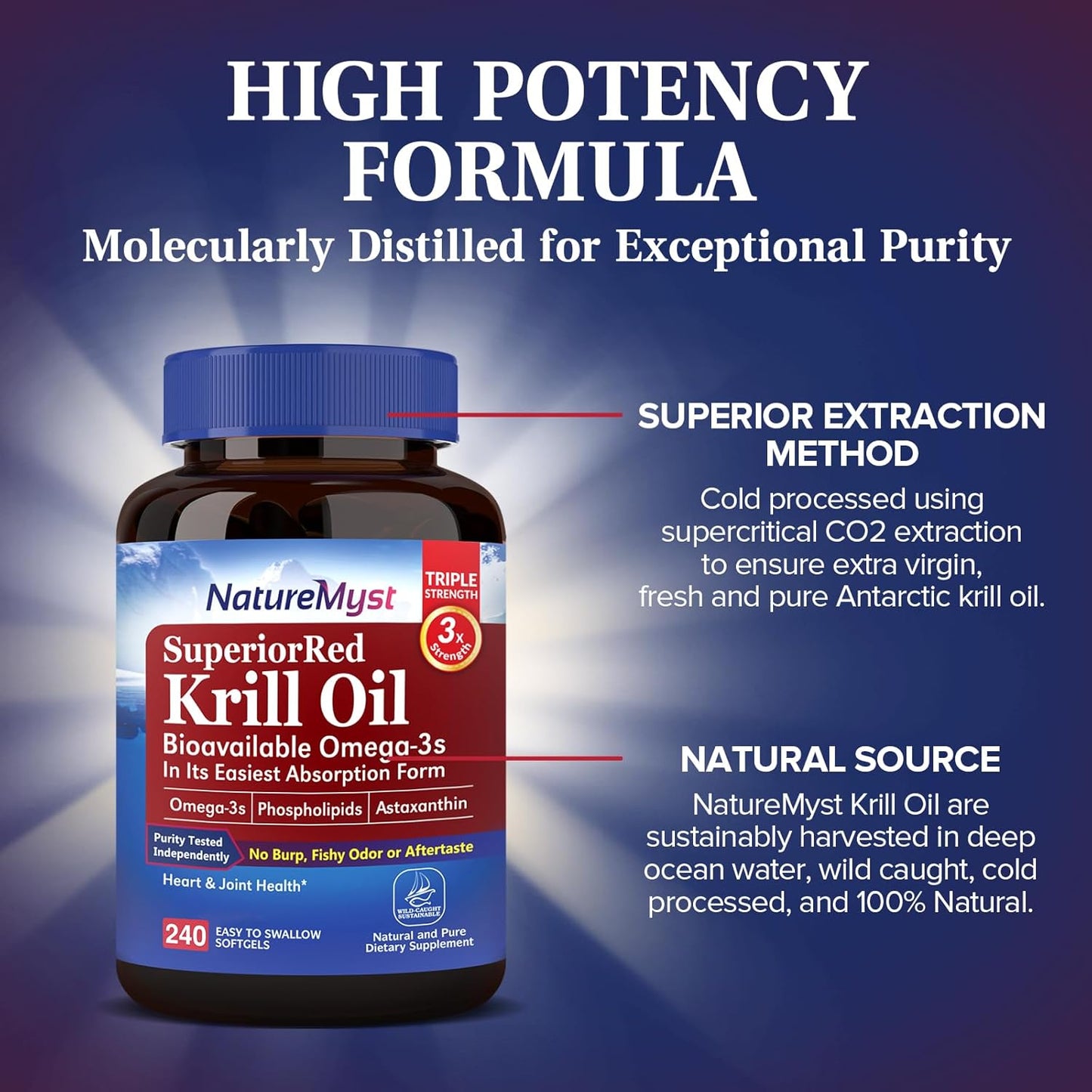 Antarctic Krill Oil Softgels 500mg - Omega-3s, EPA, DHA, Astaxanthin, Phospholipids - Joint & Heart Health - 240 Softgels - Non-GMO - Gluten-Free - USA Made