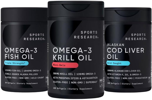 Antarctic Krill Oil, Wild Alaska Pollock Oil & Cod Liver Oil Combo with Phospholipids, Choline, Astaxanthin, EPA, DHA, Vitamin A & D3