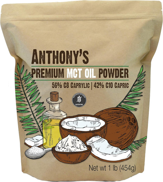 Anthony's Premium MCT Oil Powder - 56% C8 Caprylic, 42% C10 Capric - 1 lb - Gluten Free - Non GMO - Keto Friendly