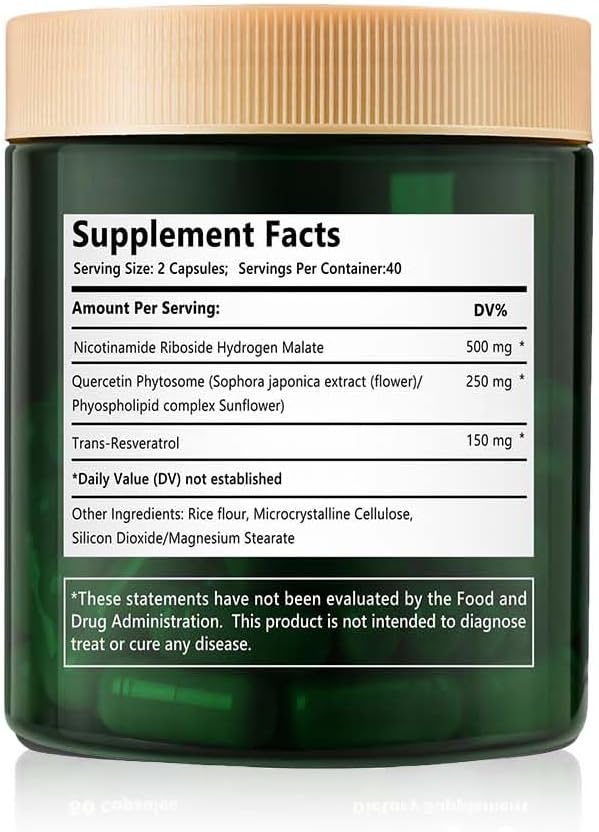 Anti-Aging Energy Focus Supplement with NMN Alternative, Nicotinamide Riboside Resveratrol, and Quercetin