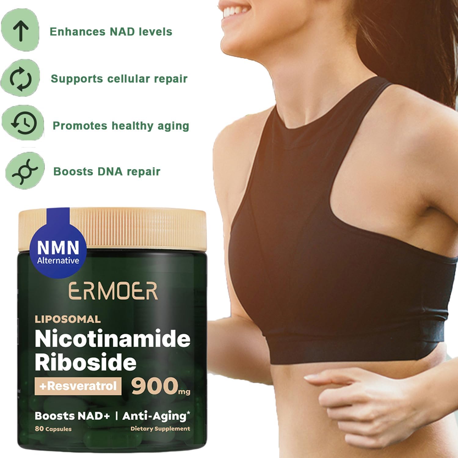 Anti-Aging Energy Focus Supplement with NMN Alternative, Nicotinamide Riboside Resveratrol, and Quercetin