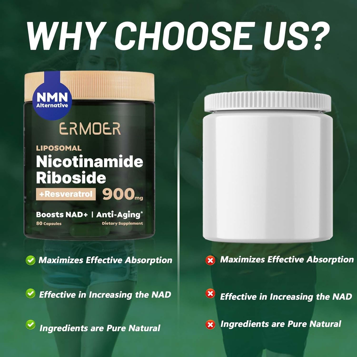 Anti-Aging Energy Focus Supplement with NMN Alternative, Nicotinamide Riboside Resveratrol, and Quercetin