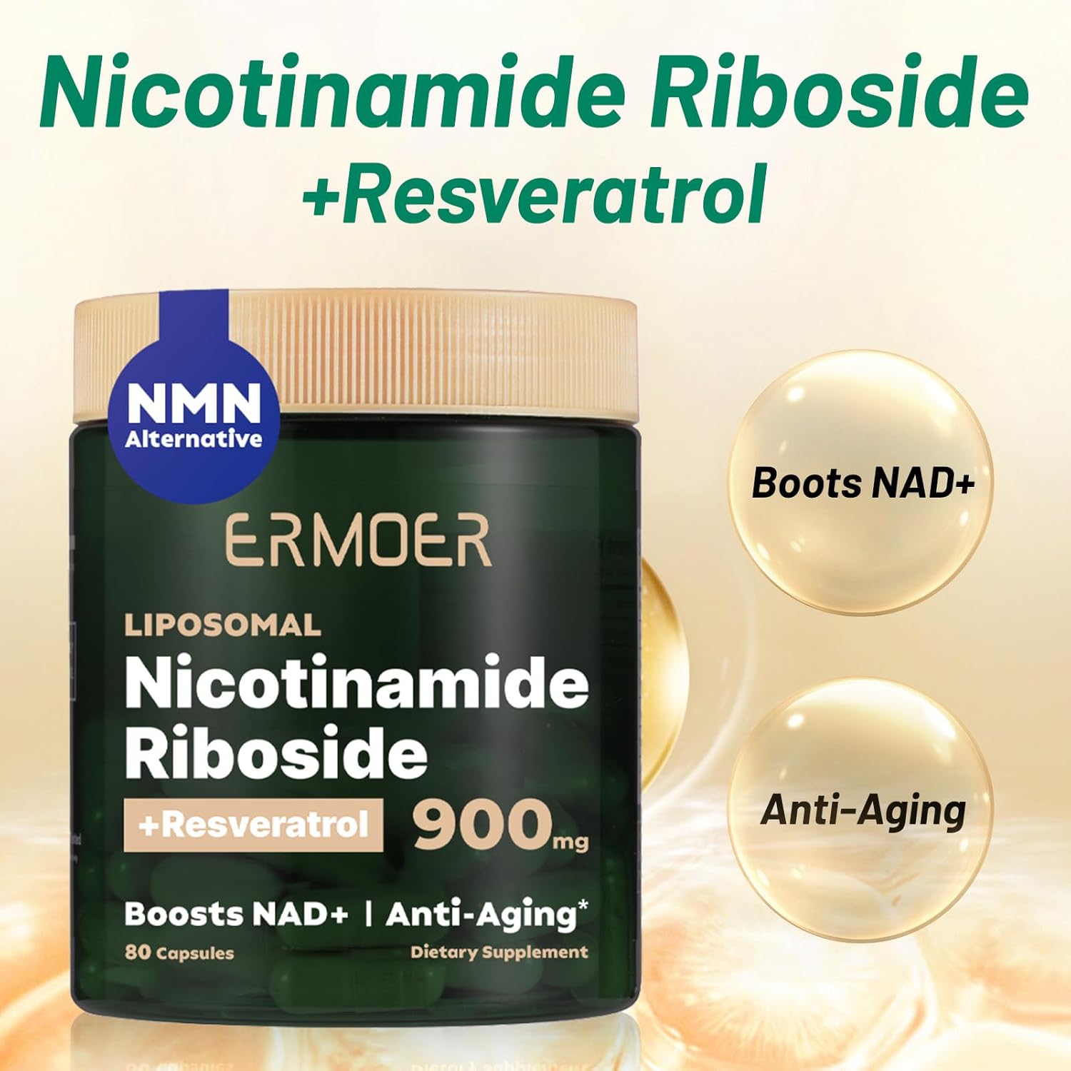 Anti-Aging Energy Focus Supplement with NMN Alternative, Nicotinamide Riboside Resveratrol, and Quercetin