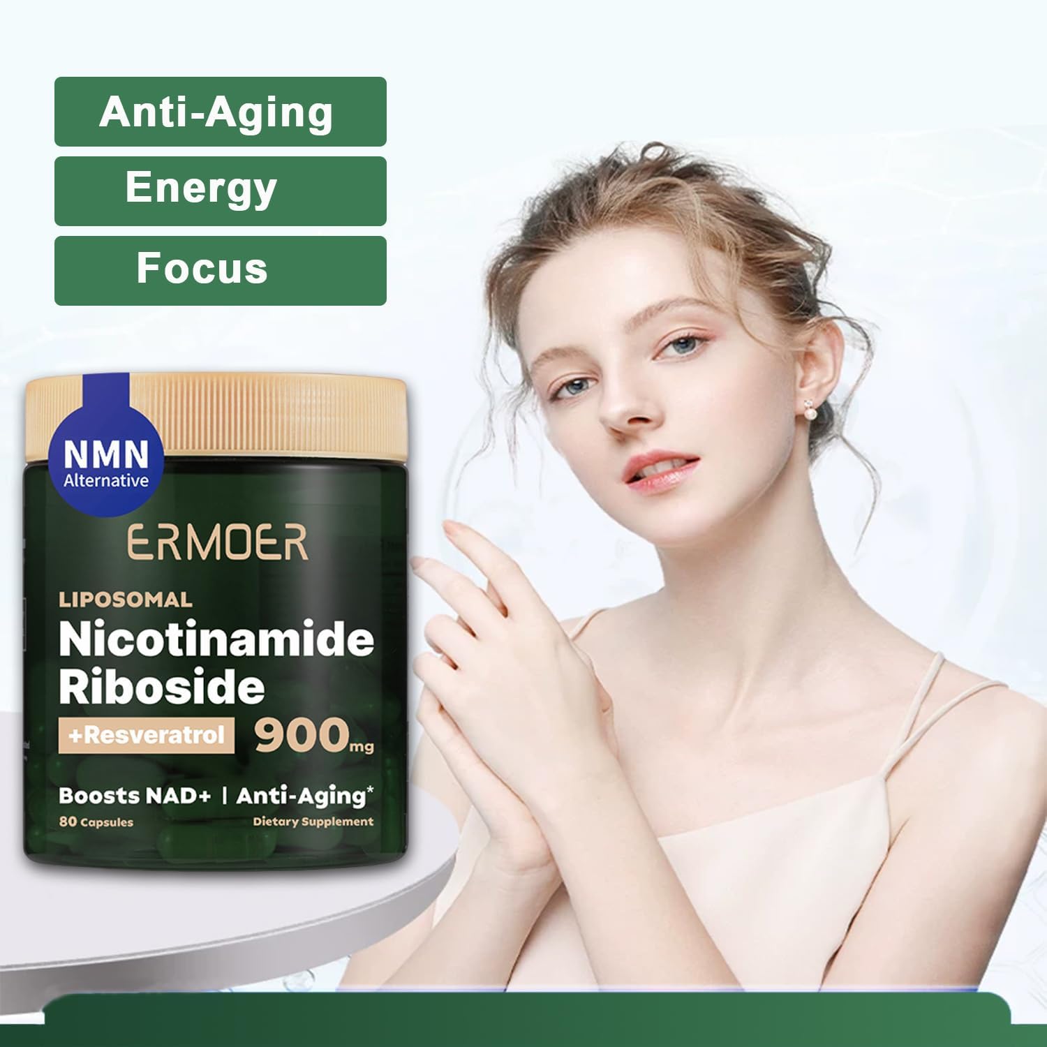Anti-Aging Energy Focus Supplement with NMN Alternative, Nicotinamide Riboside Resveratrol, and Quercetin