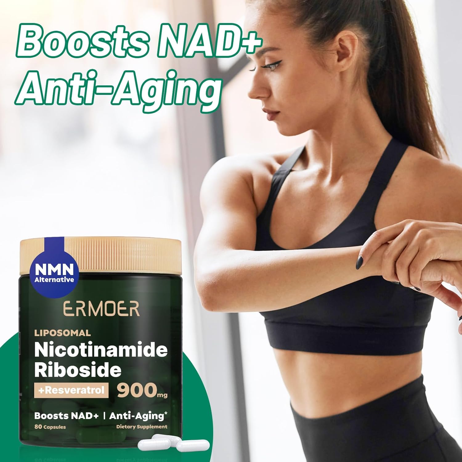 Anti-Aging Energy Focus Supplement with NMN Alternative, Nicotinamide Riboside Resveratrol, and Quercetin