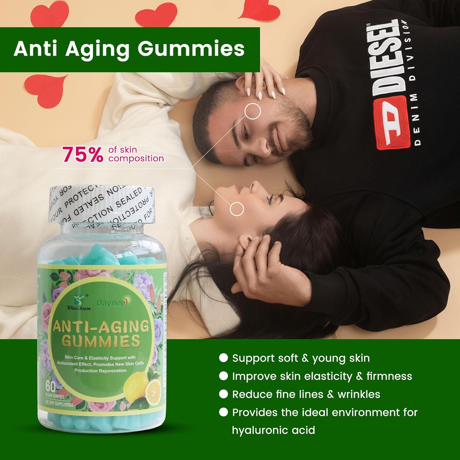 Anti-Aging Lemon Gummies - Supports Skin Rejuvenation, Wrinkle Reduction, and Firmness - 60 Count
