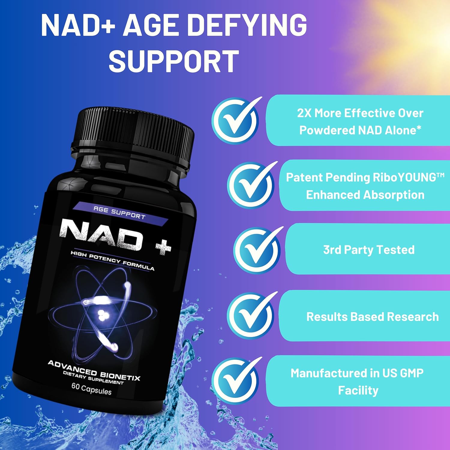 Anti Aging NAD Supplement with Nicotinamide Riboside, Resveratrol, Quercetin, and Betaine - RiboYOUNG™ Formula