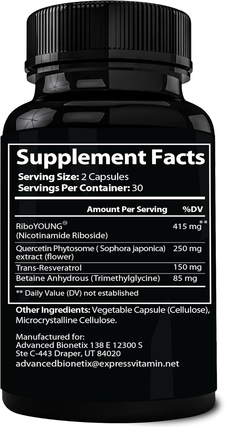 Anti Aging NAD Supplement with Nicotinamide Riboside, Resveratrol, Quercetin, and Betaine - RiboYOUNG™ Formula