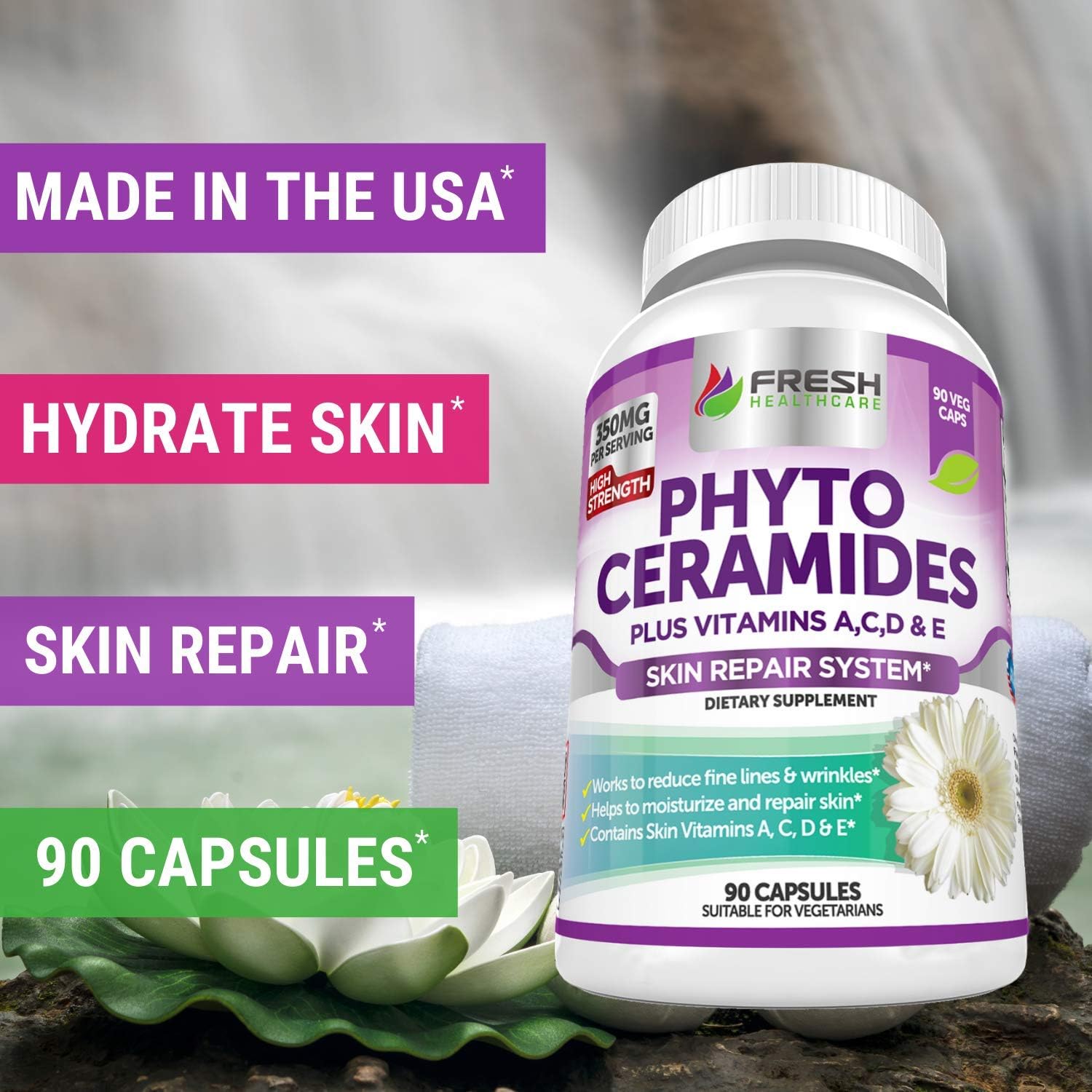 Anti Aging Phytoceramides with Skin Vitamins A,C,D & E - 3 Month Supply for Skin Repair & Rejuvenation by Fresh Healthcare