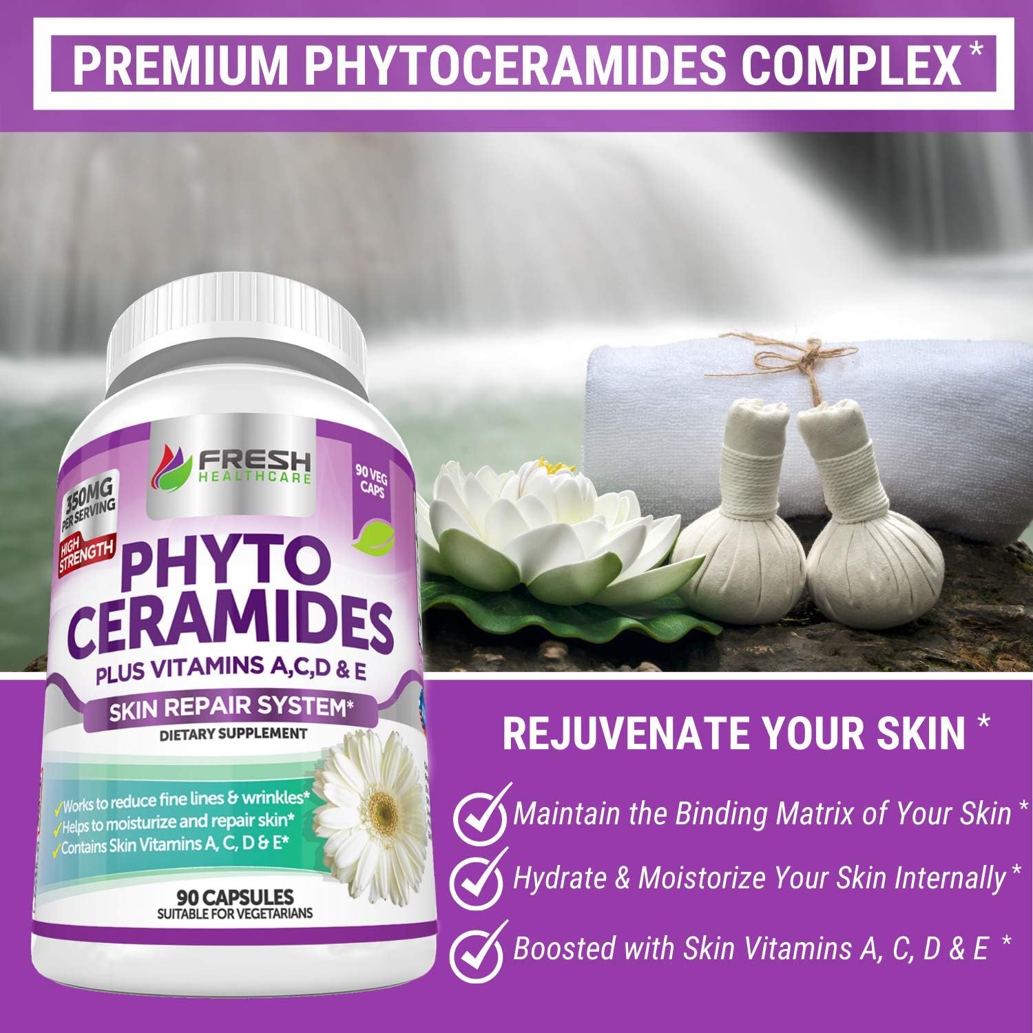 Anti Aging Phytoceramides with Skin Vitamins A,C,D & E - 3 Month Supply for Skin Repair & Rejuvenation by Fresh Healthcare