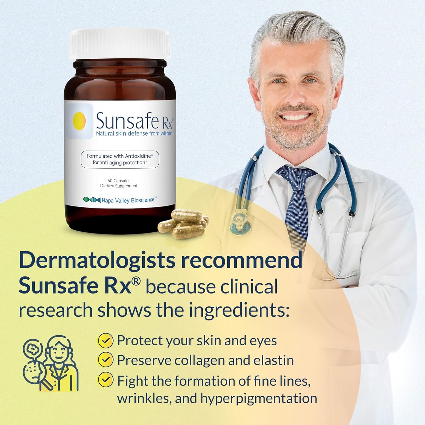 Anti Aging Skin Protection Pills with Antioxidants for Youthful Appearance & Eye Health - Sunsafe Rx Supplement with Vitamins & Minerals