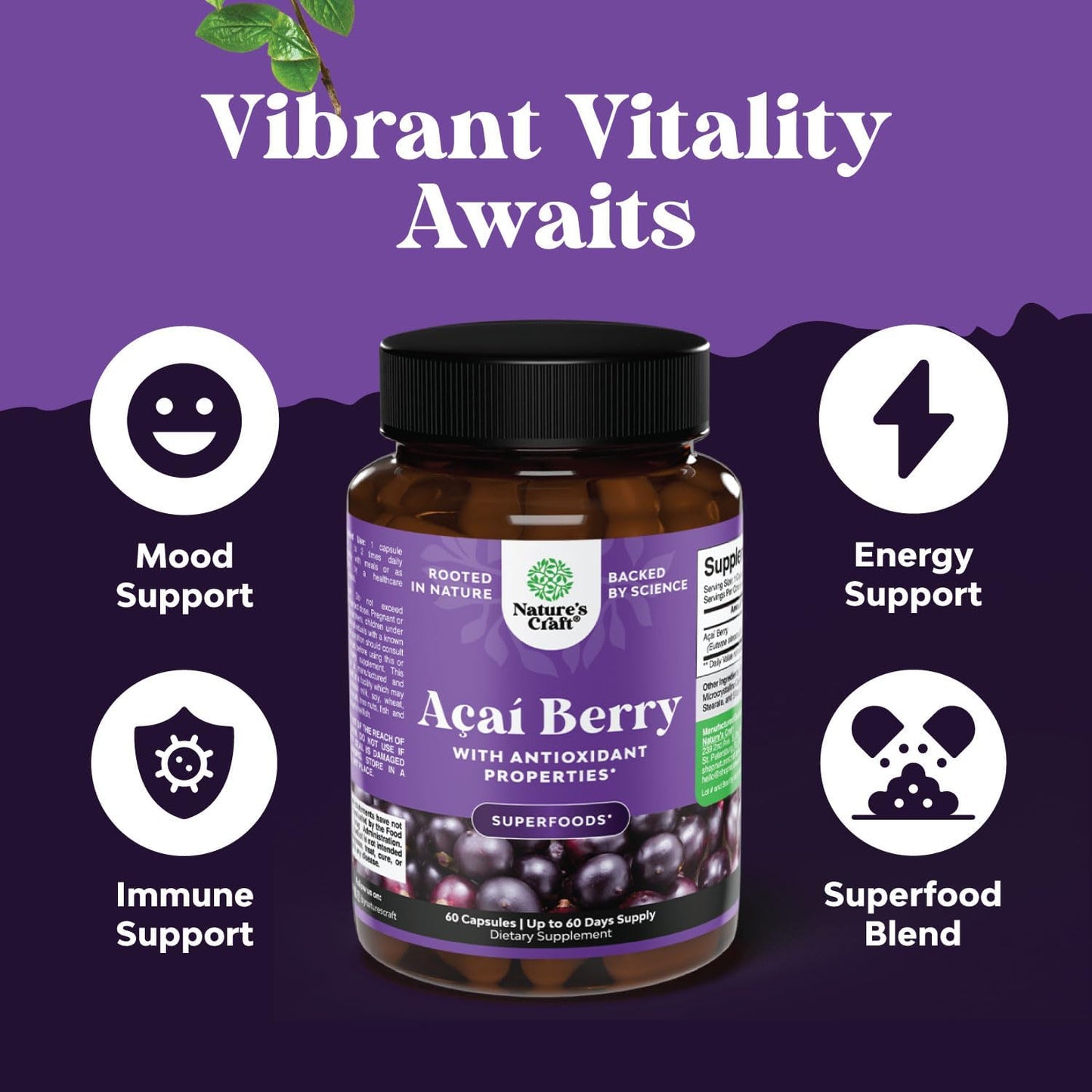 Anti Aging Trans Resveratrol and Acai Berry Capsules Bundle - Natural Antioxidant Joint Support and Brain Booster with Heart Health Benefits - Energy Boost Supplement