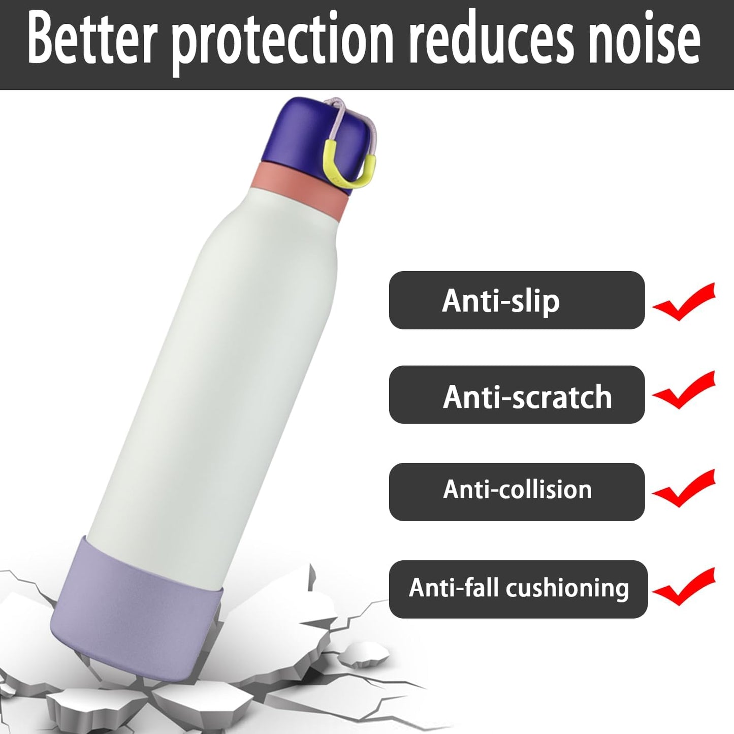 Anti-Slip Silicone Boot 2pcs Set for Owala FreeSip Twist Water Bottle - Protective Sleeve for 24oz Bottle