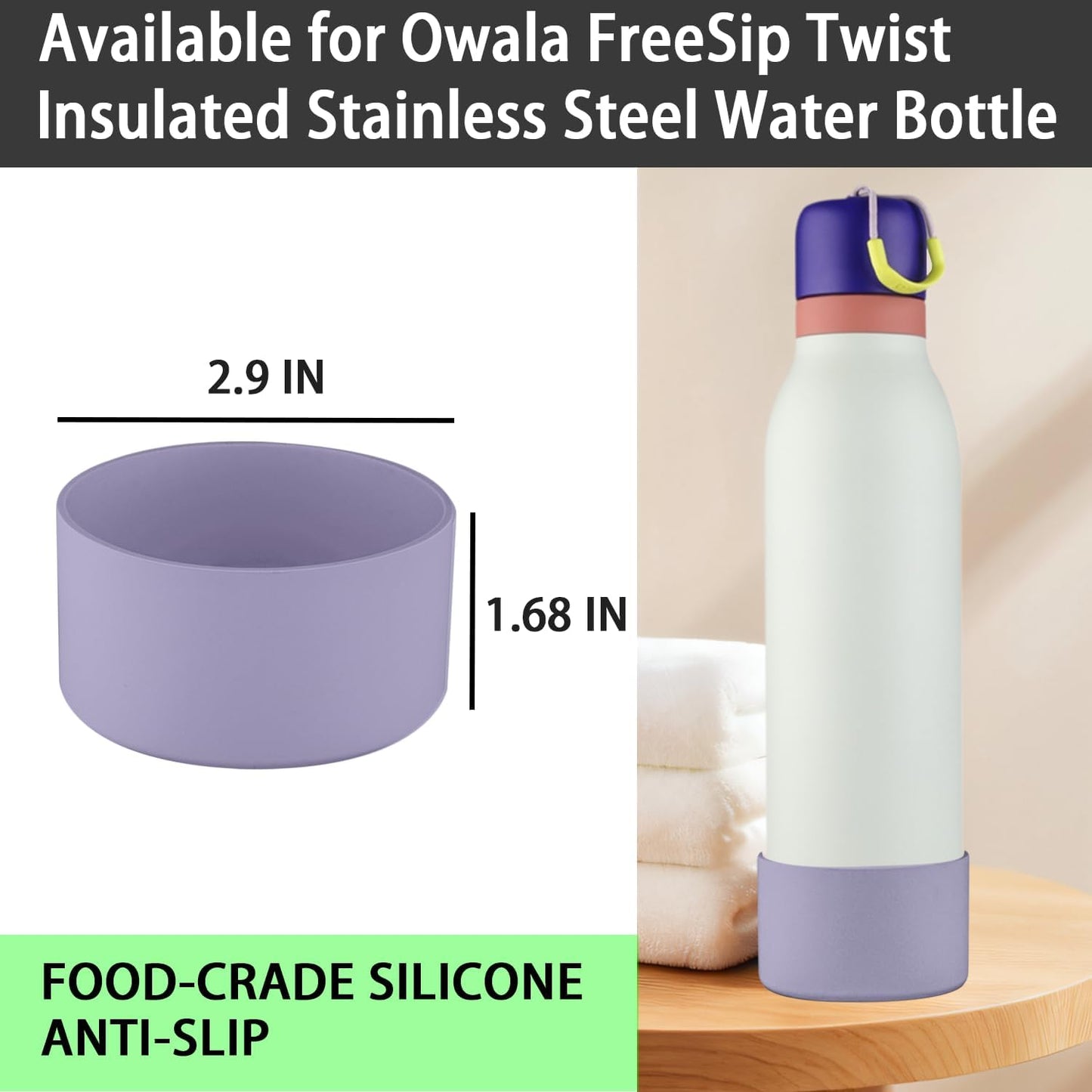 Anti-Slip Silicone Boot 2pcs Set for Owala FreeSip Twist Water Bottle - Protective Sleeve for 24oz Bottle