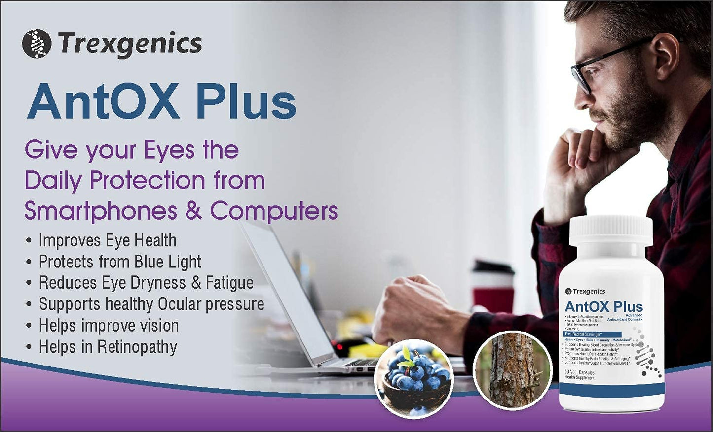 Antioxidant Complex with Bilberry, Pine Bark, and Vitamin C for Heart, Eyes, Skin, Immunity, and Metabolism - 60 Vcaps
