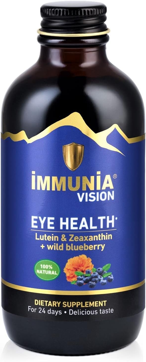 Antioxidant Eye Health Supplement with Lutein, Wild Blueberry, and Elderberry. Concentrated Formula with Delicious Taste. 5 ml Daily.