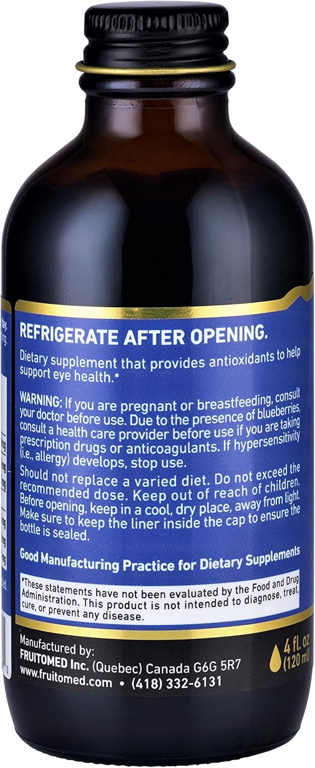 Antioxidant Eye Health Supplement with Lutein, Wild Blueberry, and Elderberry. Concentrated Formula with Delicious Taste. 5 ml Daily.