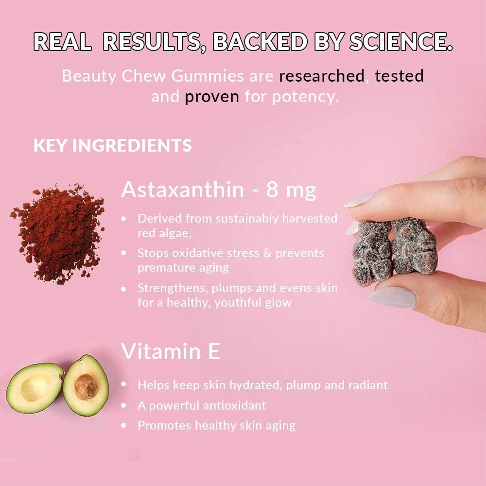 Antioxidant Gummy Bears with Astaxanthin and Vitamin E for Collagen Boosting and Immune Support - Skin and Hair Vitamins for Anti-Aging and Glow