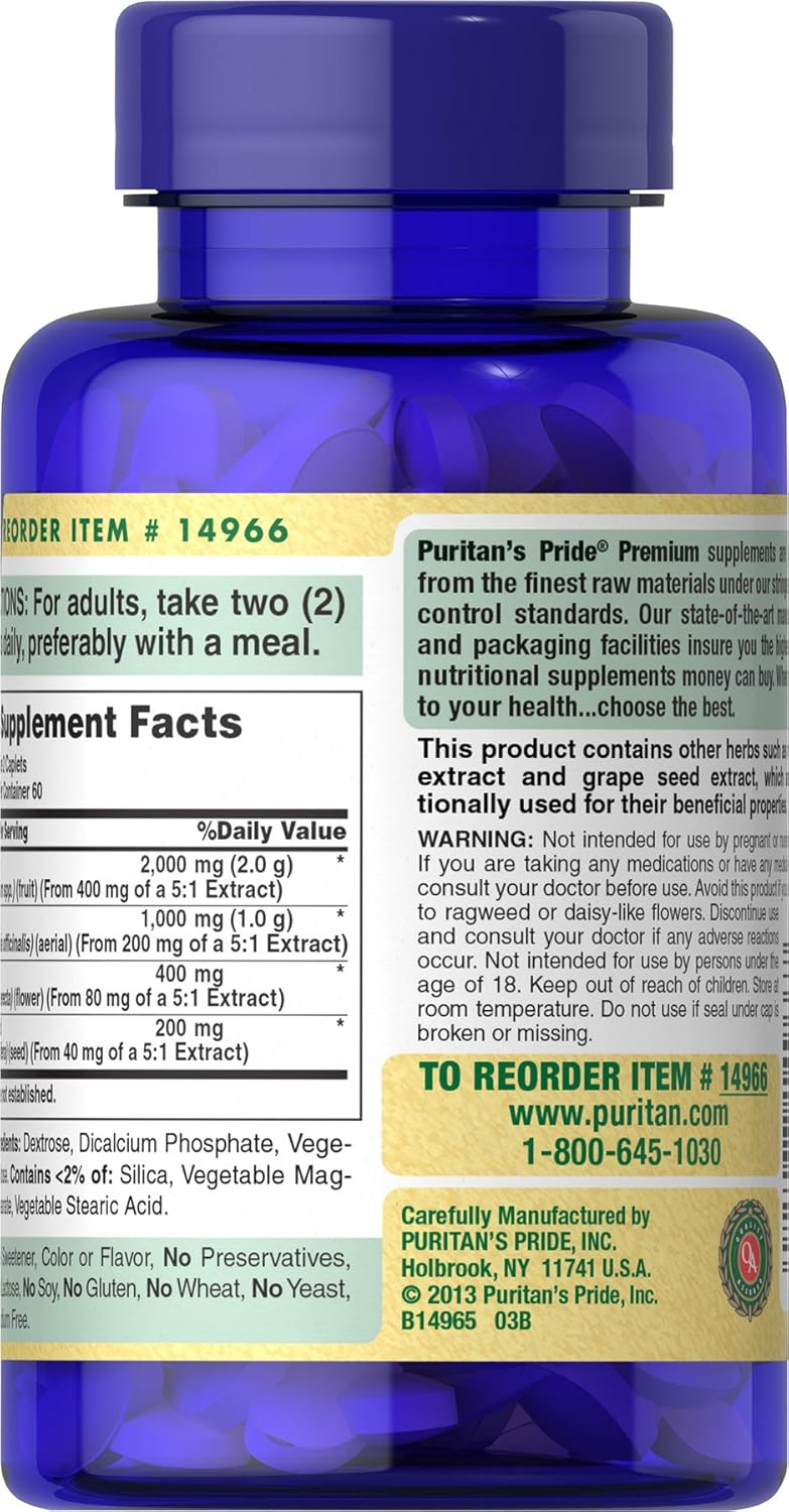 Antioxidant Health Supplement with Blueberry, Eyebright, Marigold, and Grapeseed Extracts - 120 Caplets