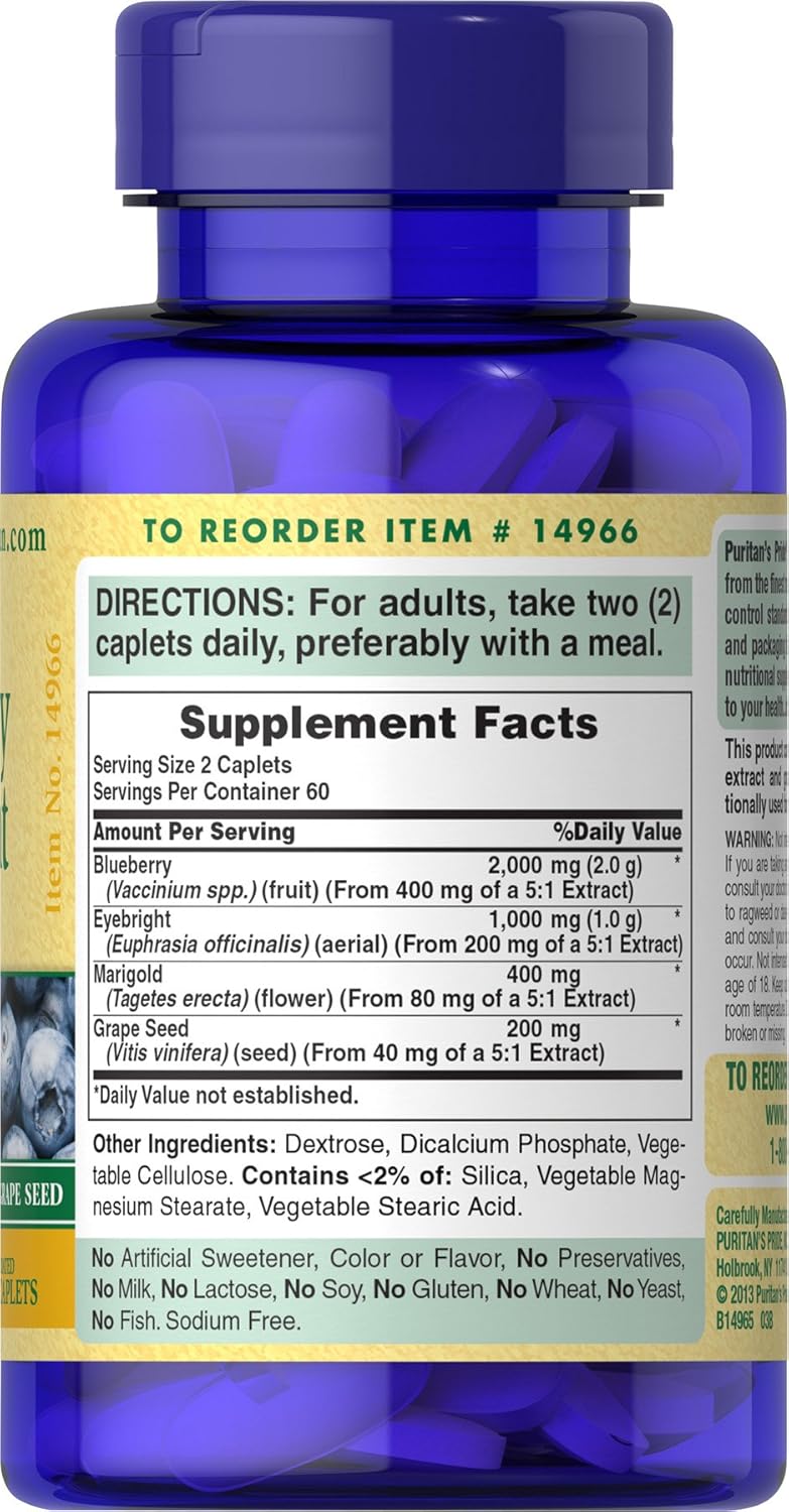 Antioxidant Health Supplement with Blueberry, Eyebright, Marigold, and Grapeseed Extracts - 120 Caplets
