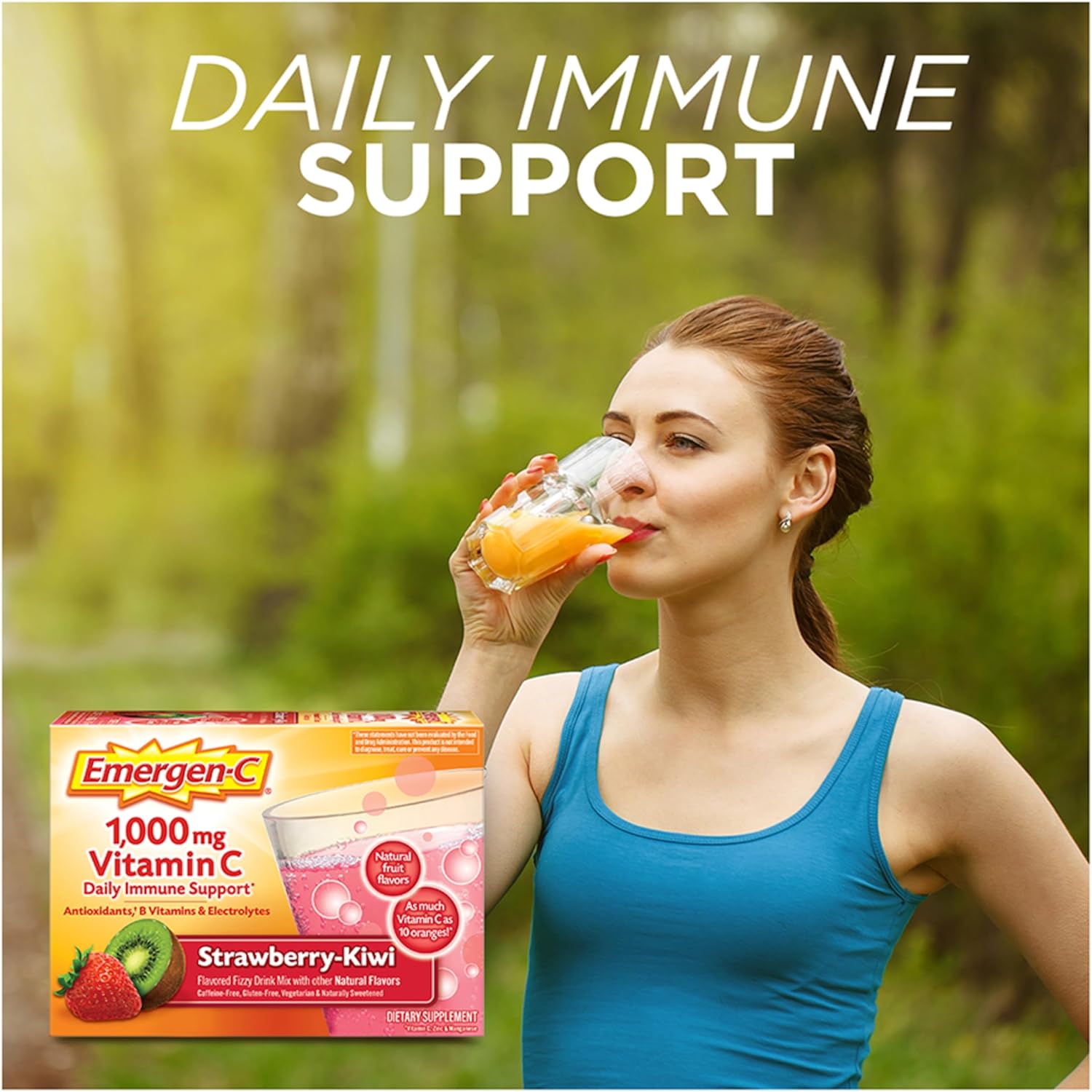 Antioxidant-Rich Emergen-C 1000mg Vitamin C Powder, B Vitamins, Electrolytes, Immune Support Supplement - Strawberry Kiwi Flavor, 30 Packets