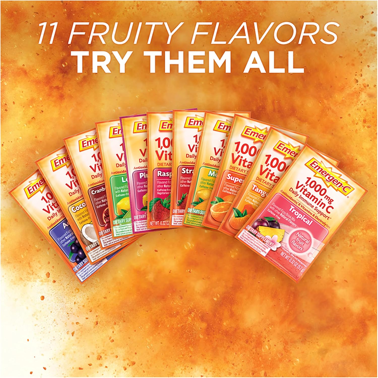 Antioxidant-Rich Emergen-C 1000mg Vitamin C Powder, B Vitamins, Electrolytes, Immune Support Supplement - Strawberry Kiwi Flavor, 30 Packets