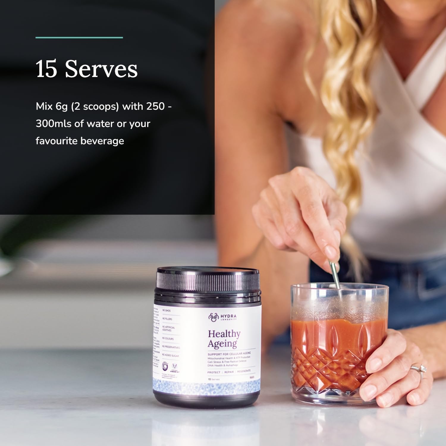 Antioxidant-Rich Longevity Supplement Powder with Quercetin, Resveratrol, and Nrf2 Activators - Vegan and Non-GMO - 90g (15 Servings)