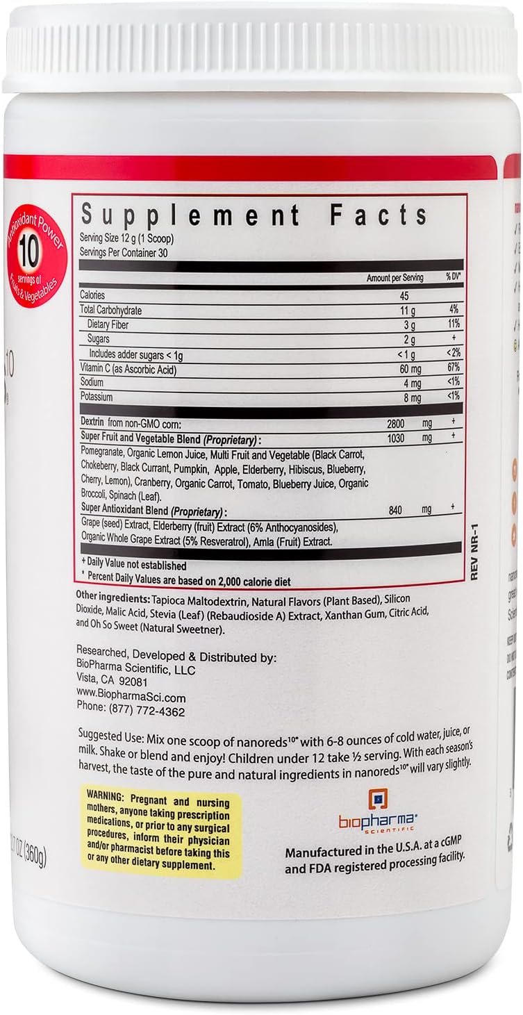 Antioxidant-Rich Nanoreds Superfood Powder Mix for Digestive Health & Immunity - Berry Flavor, 30 Servings