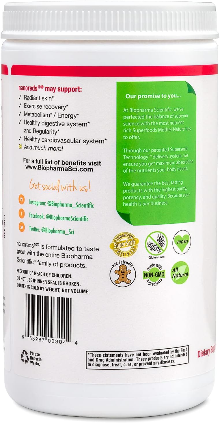 Antioxidant-Rich Nanoreds Superfood Powder Mix for Digestive Health & Immunity - Berry Flavor, 30 Servings