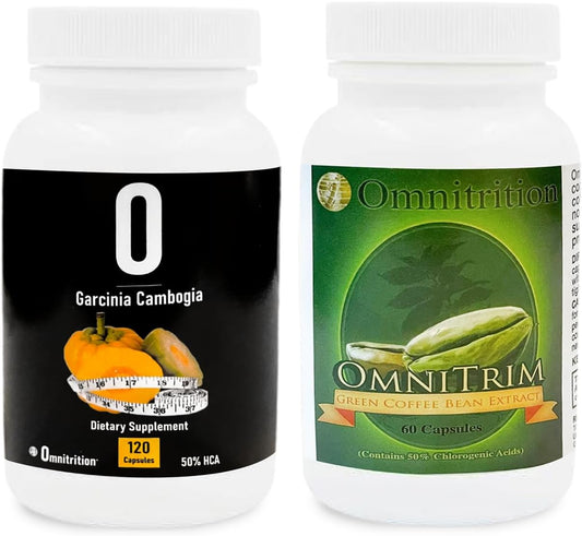 Antioxidant-Rich Omnitrition Supplements Kit: Green Coffee Bean Extract (60 Capsules) and Garcinia Cambogia (120 Veggie Capsules) for Vitality | Pure Formula, Additive-Free